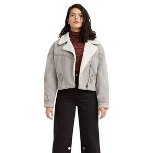 LEVI'S Romantic Biker Jacket Moto Cotton Denim Trucker Sherpa Lined Collar Women